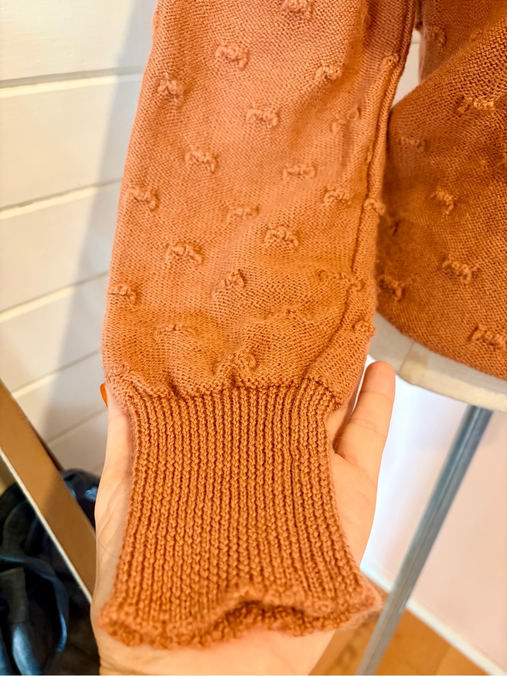 Vintage Rose Crewneck Sweater with Cream Floral Yoke, Size Small - Picture 5 of 7